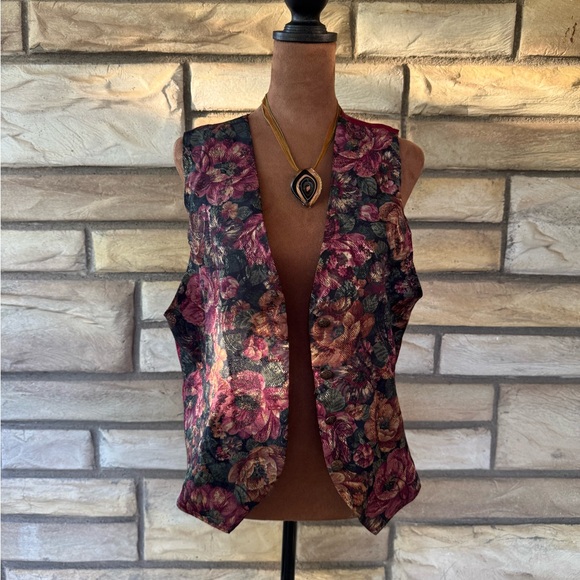 Anxiety Cafe Jackets & Blazers - Vintage 90’s Whimsygoth Dark Floral Vest with Pink and Black Pattern